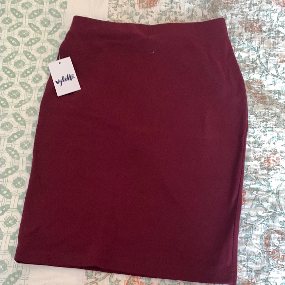 Vylette Burgundy Pencil Skirt